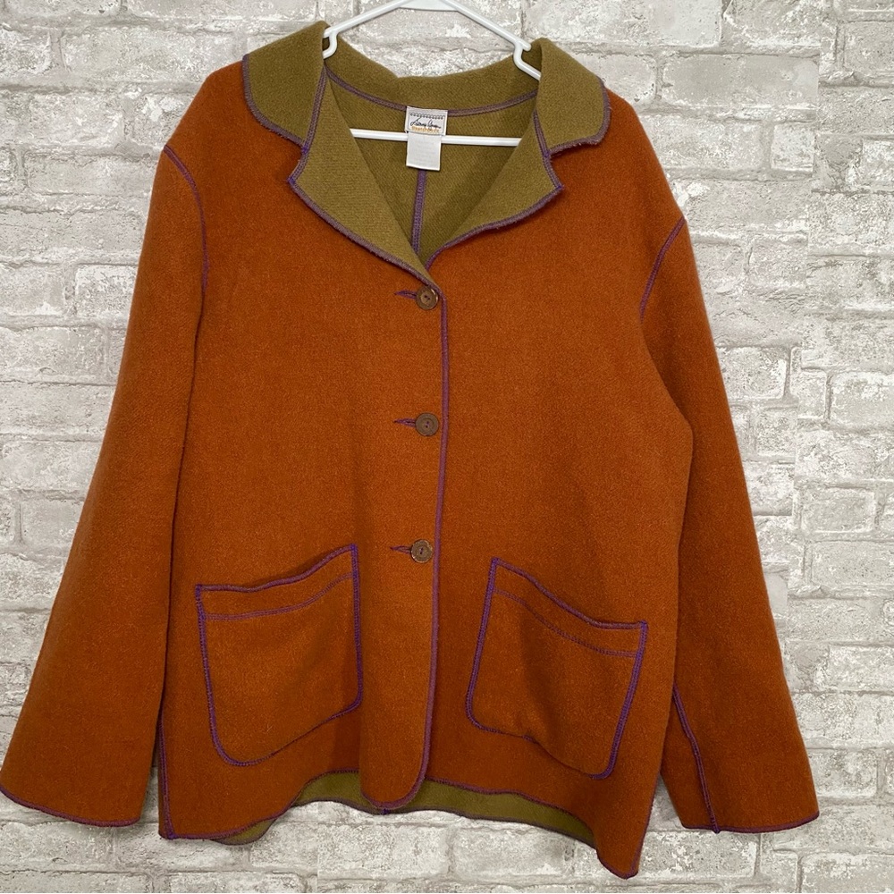 Vintage orange wool blend blazer chore jacket style size large made in USA